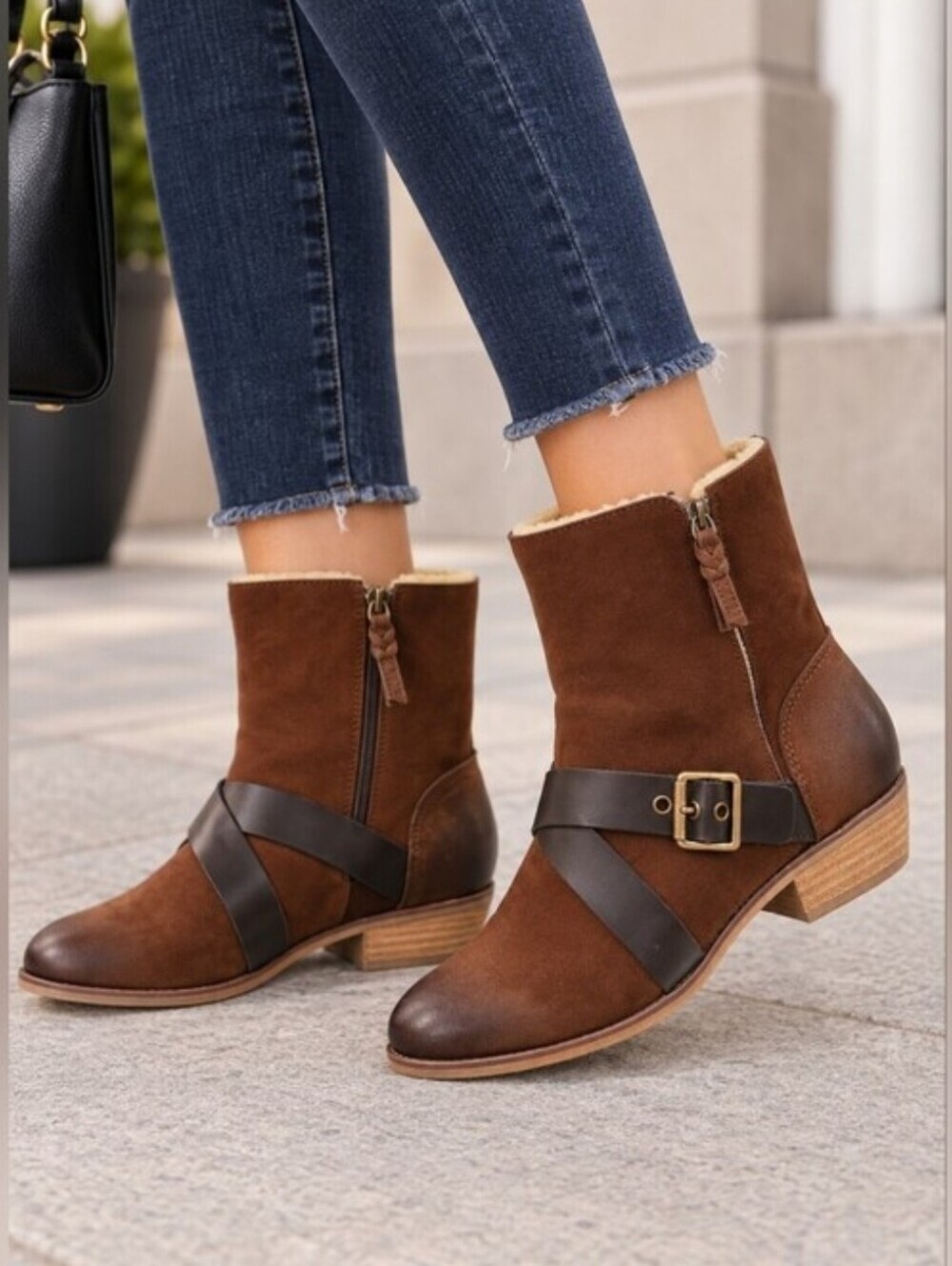 Softwalk Rayne Brown Soft  Leather Pull On Mid Buckle Bootie Size 8.5